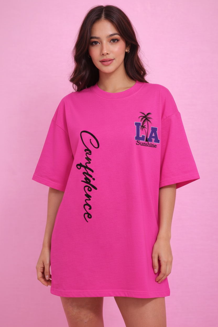 BEFALTU “LA Sunshine Confidence” Oversized PINK T-Shirt for Women
