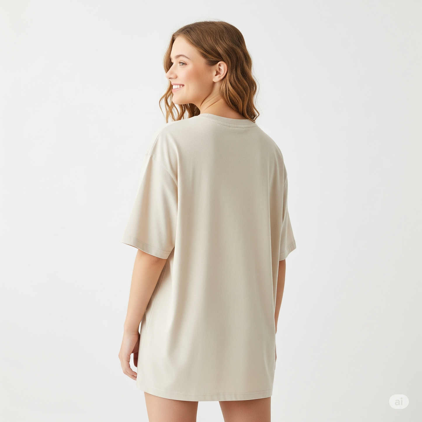 Beige Women's Oversized Fit Crew-Neck T-Shirt - Essential Comfort Tee