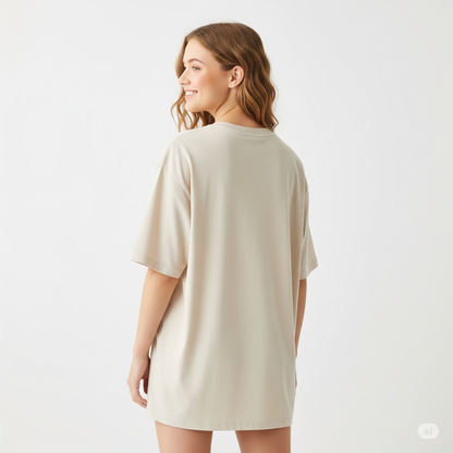 Beige Women's Oversized Fit Crew-Neck T-Shirt - Essential Comfort Tee