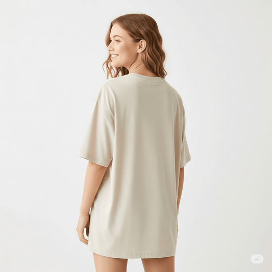 Beige Women's Oversized Fit Crew-Neck T-Shirt - Essential Comfort Tee - Befaltu
