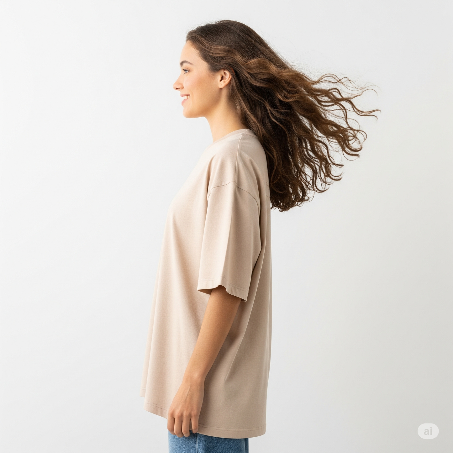 Beige Women's Oversized Fit Crew-Neck T-Shirt - Essential Comfort Tee