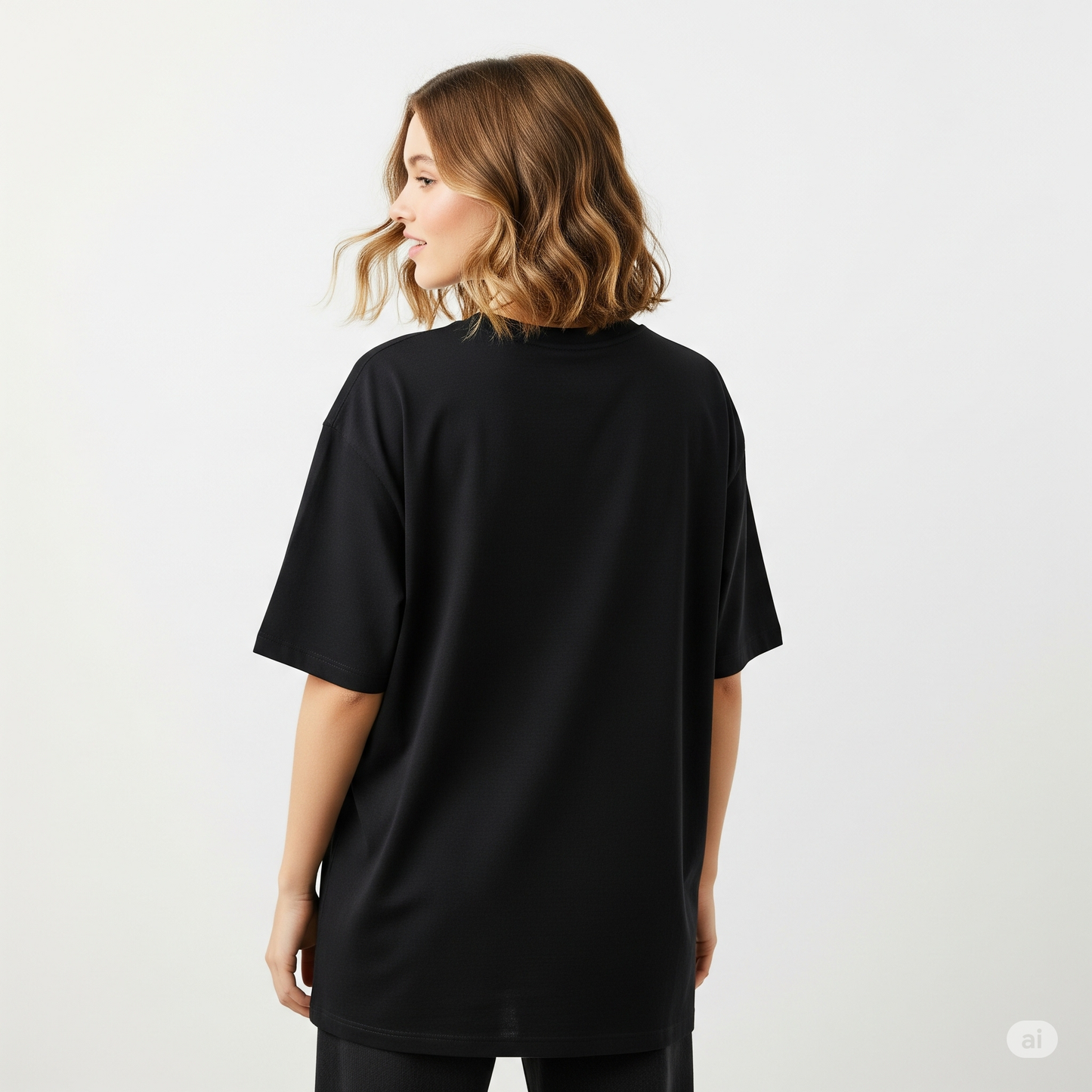 Black Women's Oversized Fit Crew-Neck T-Shirt - Essential Comfort Tee
