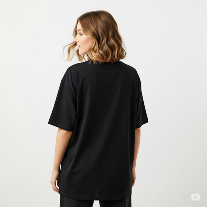 Black Women's Oversized Fit Crew-Neck T-Shirt - Essential Comfort Tee