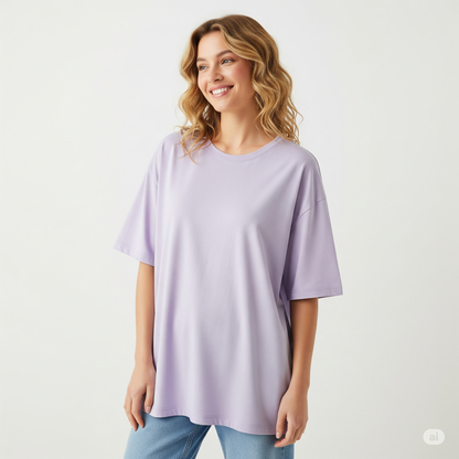 Lavender Women's Oversized Fit Crew-Neck T-Shirt - Essential Comfort Tee