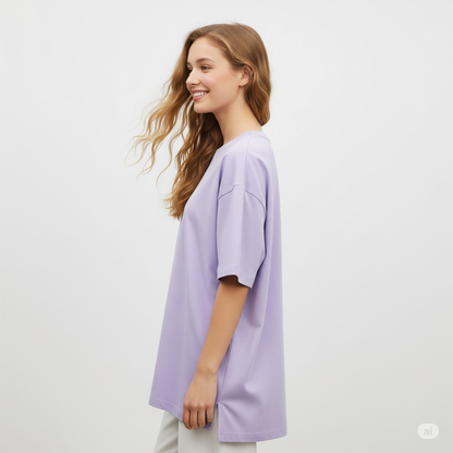Lavender Women's Oversized Fit Crew-Neck T-Shirt - Essential Comfort Tee