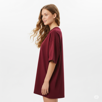 Maroon Women's Oversized Fit Crew-Neck T-Shirt - Essential Comfort Tee