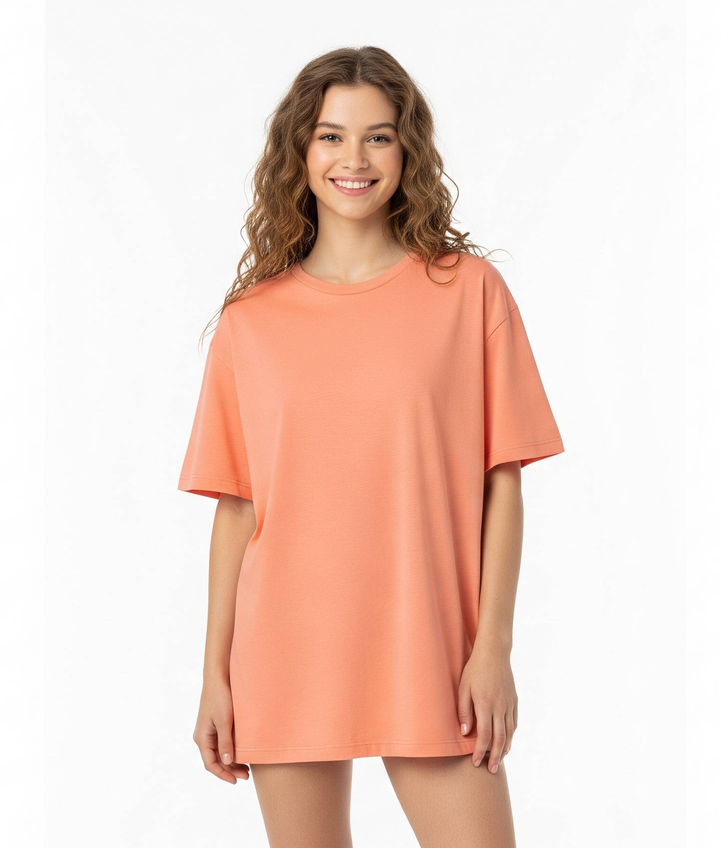 Peach Women's Oversized Fit Crew-Neck T-Shirt - Essential Comfort Tee
