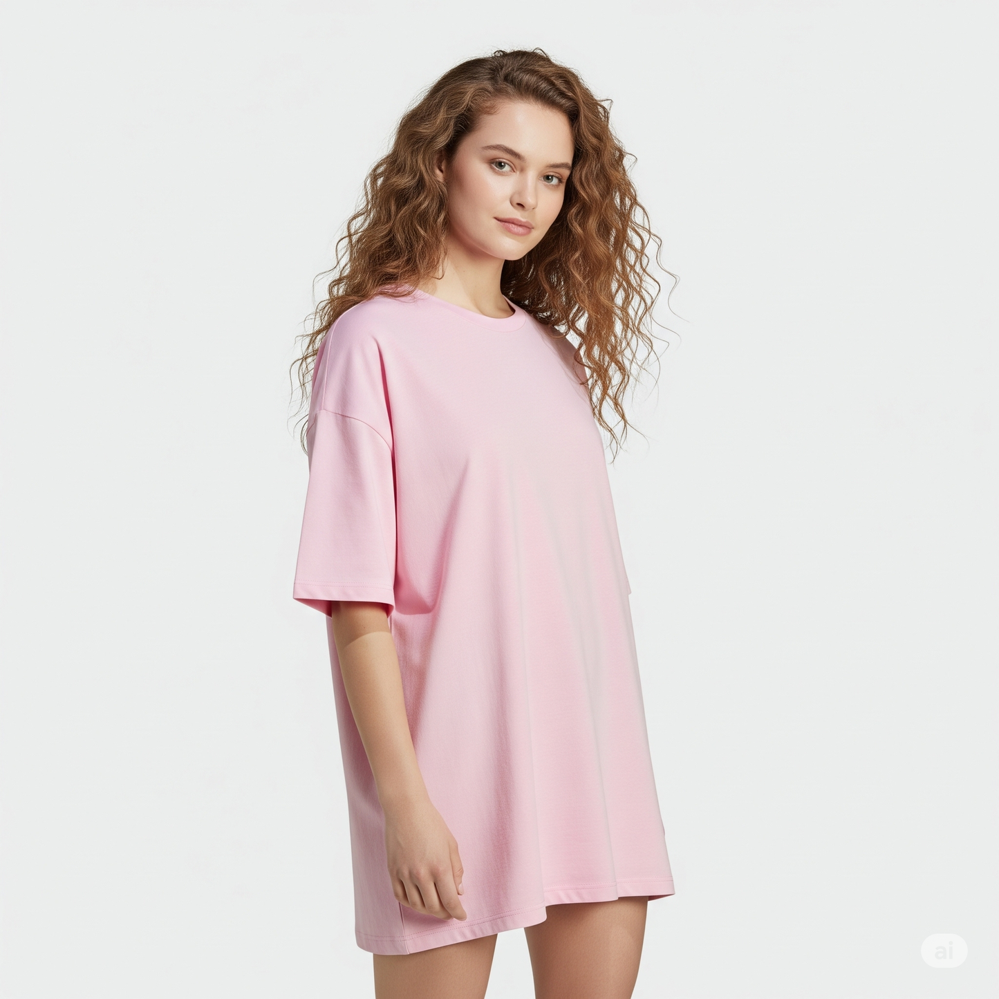 Pink Women's Oversized Fit Crew-Neck T-Shirt - Essential Comfort Tee