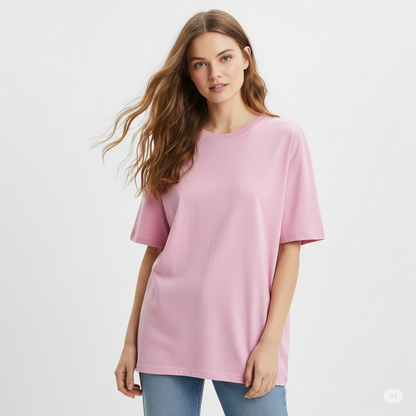 Pink Women's Oversized Fit Crew-Neck T-Shirt - Essential Comfort Tee