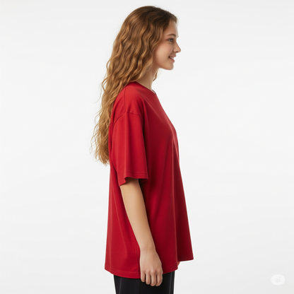 Red Women's Oversized Fit Crew-Neck T-Shirt - Essential Comfort Tee