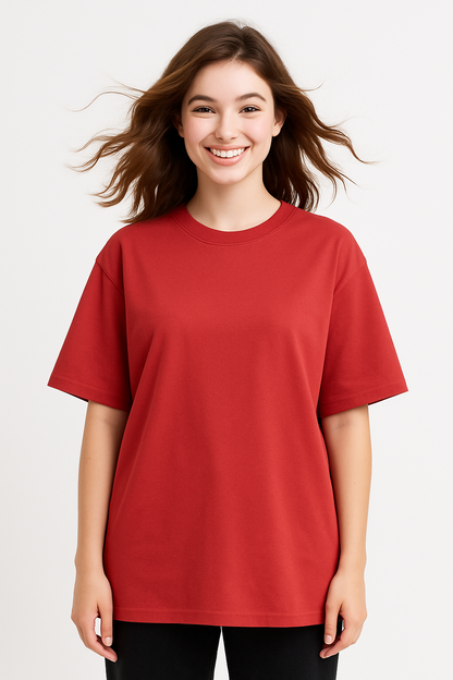 Red Women's Oversized Fit Crew-Neck T-Shirt - Essential Comfort Tee