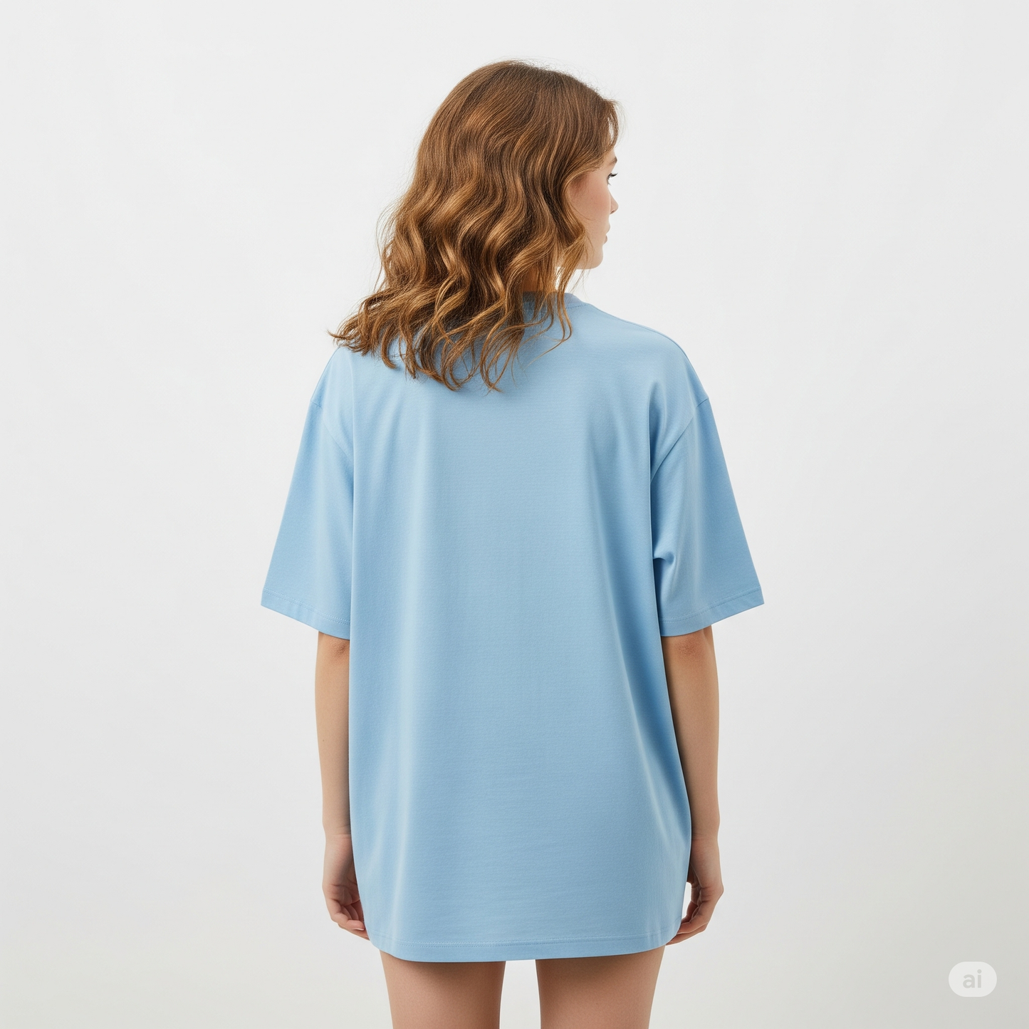Sky Blue  Women's Oversized Fit Crew-Neck T-Shirt - Essential Comfort Tee