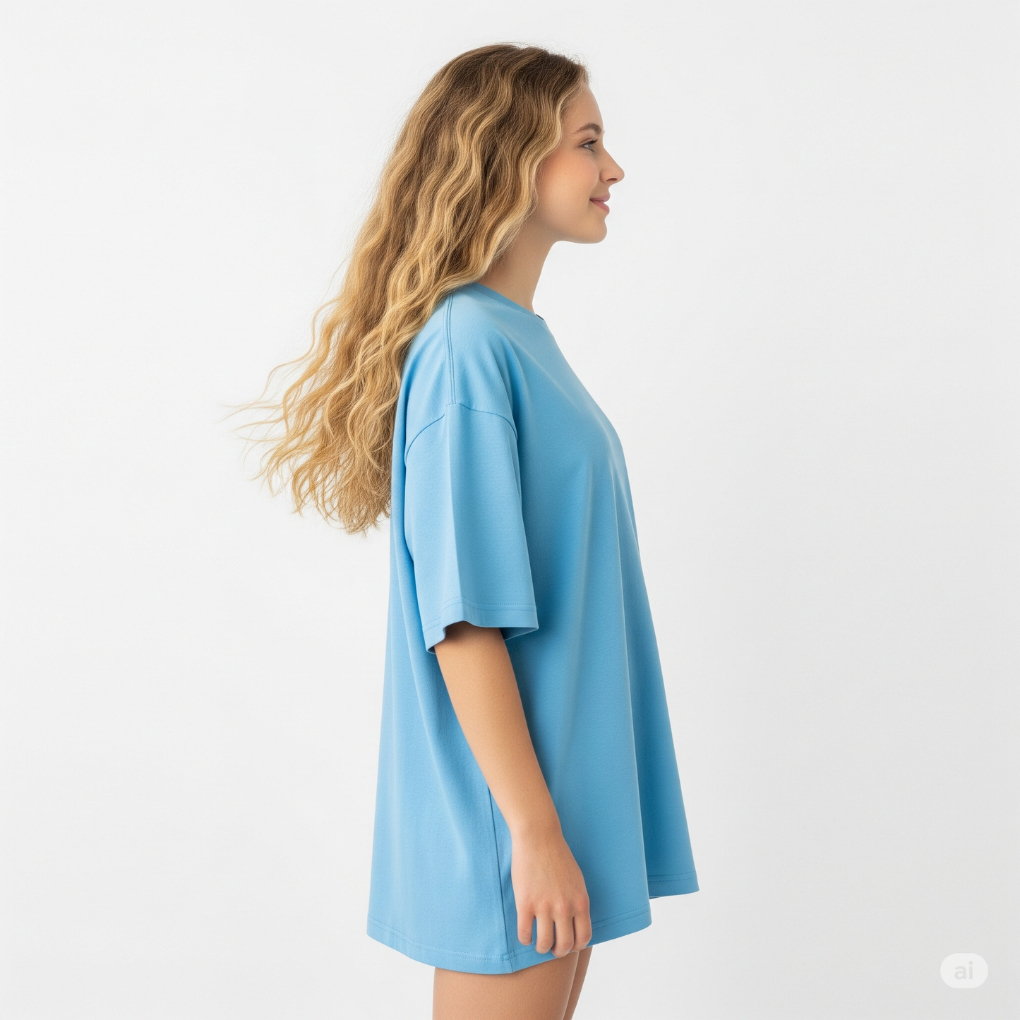 Sky Blue  Women's Oversized Fit Crew-Neck T-Shirt - Essential Comfort Tee