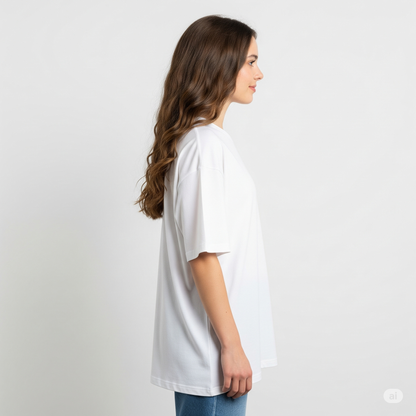 White Women's Oversized Fit Crew-Neck T-Shirt - Essential Comfort Tee