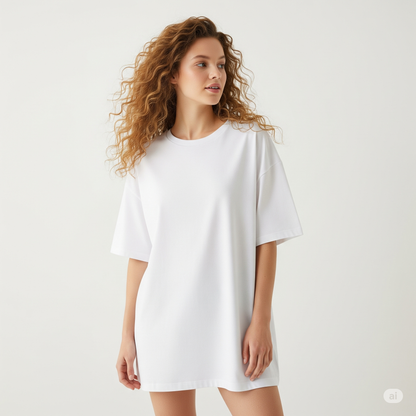White Women's Oversized Fit Crew-Neck T-Shirt - Essential Comfort Tee
