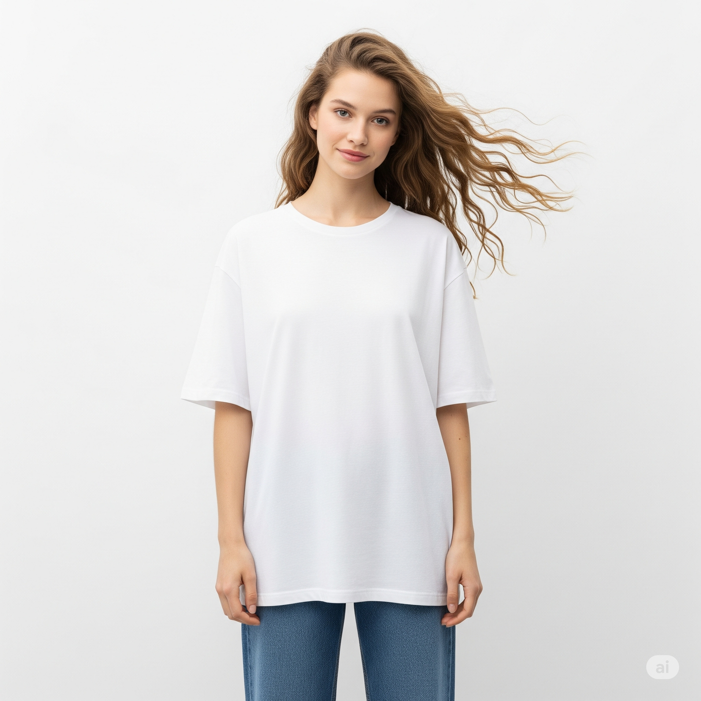 White Women's Oversized Fit Crew-Neck T-Shirt - Essential Comfort Tee