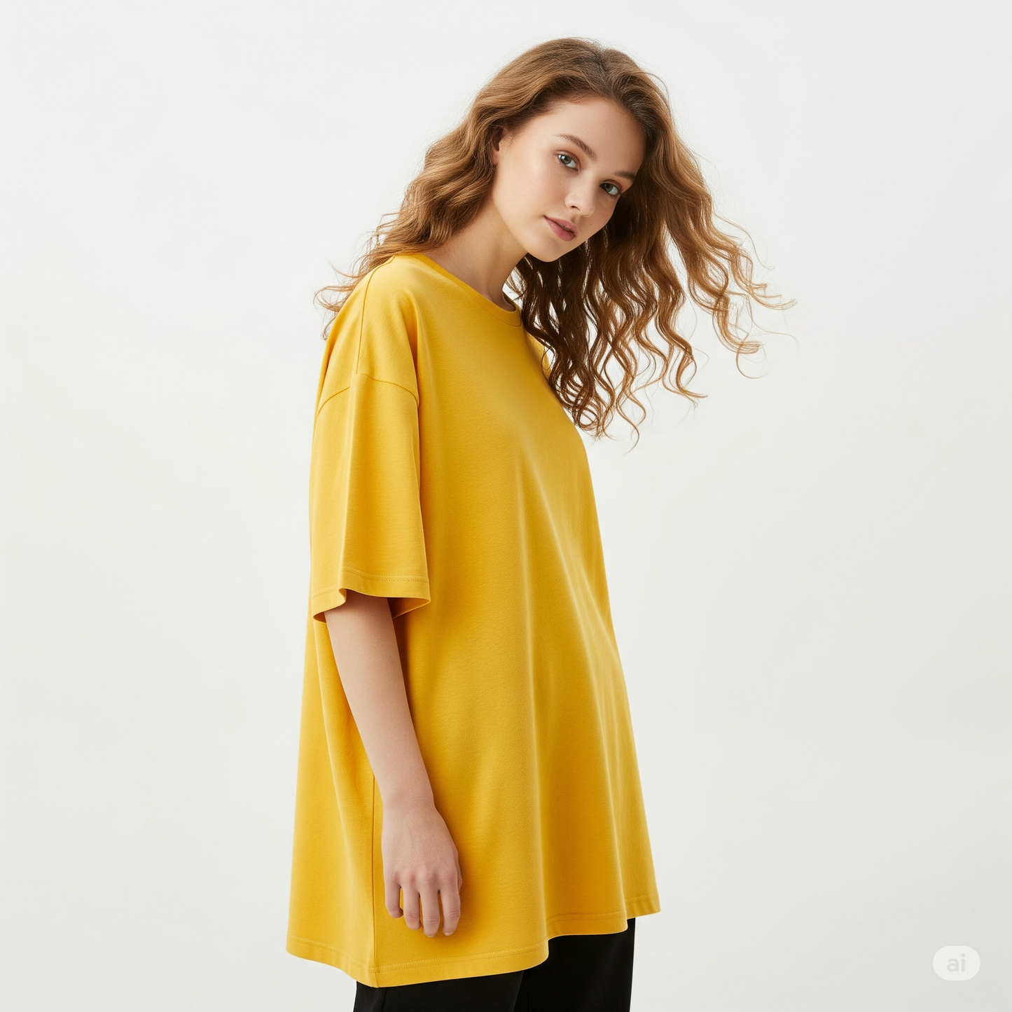 Yellow Womens's Oversized Fit Crew-Neck T-Shirt (Plain) - Befaltu (Essential Comfort Tee)