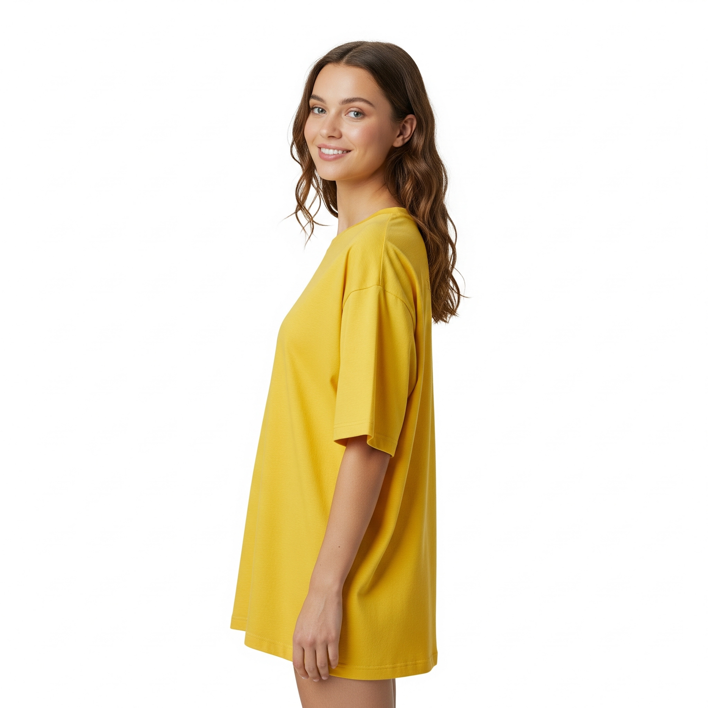 Yellow Womens's Oversized Fit Crew-Neck T-Shirt (Plain) - Befaltu (Essential Comfort Tee)