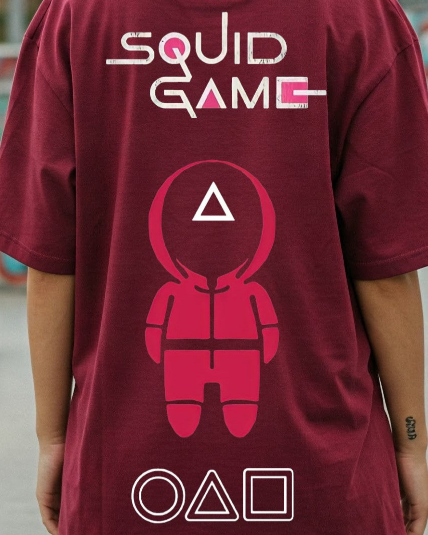 Maroon Oversized T-Shirt - Squid Game Graphic Print