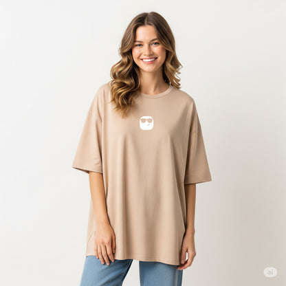 Beige Women's Oversized Fit Crew-Neck T-Shirt