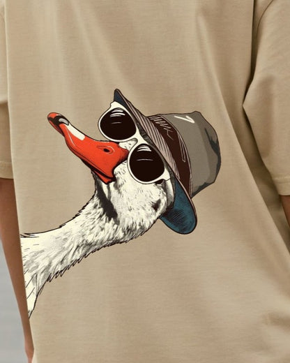 Beige Women's Oversized Fit Crew-Neck T-Shirt