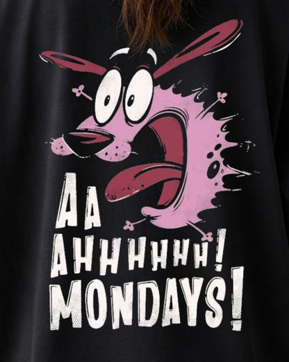 Black Oversized T-Shirt - 'Ahhh, Monday!' Courage the Cowardly Dog Graphic