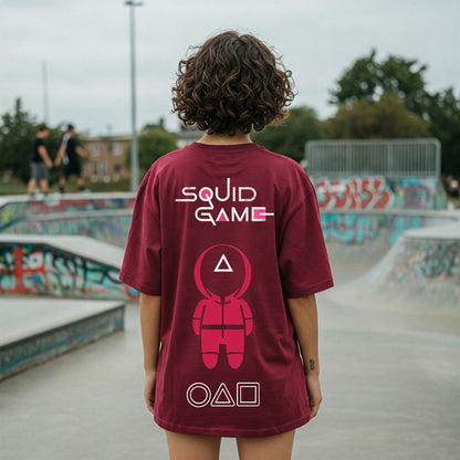 Maroon Oversized T-Shirt - Squid Game Graphic Print