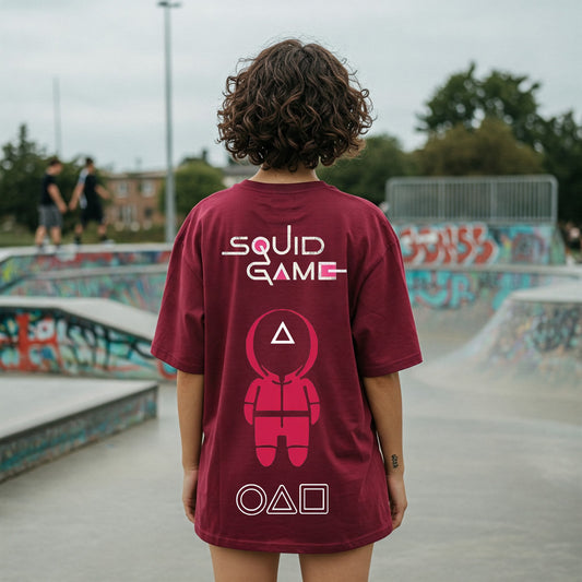 Maroon Oversized T-Shirt - Squid Game Graphic Print