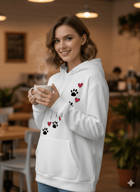 White Women's Oversized Tunic Hoodie (Graphic Print) - Befaltu (Fingertip Love Edition) - Befaltu