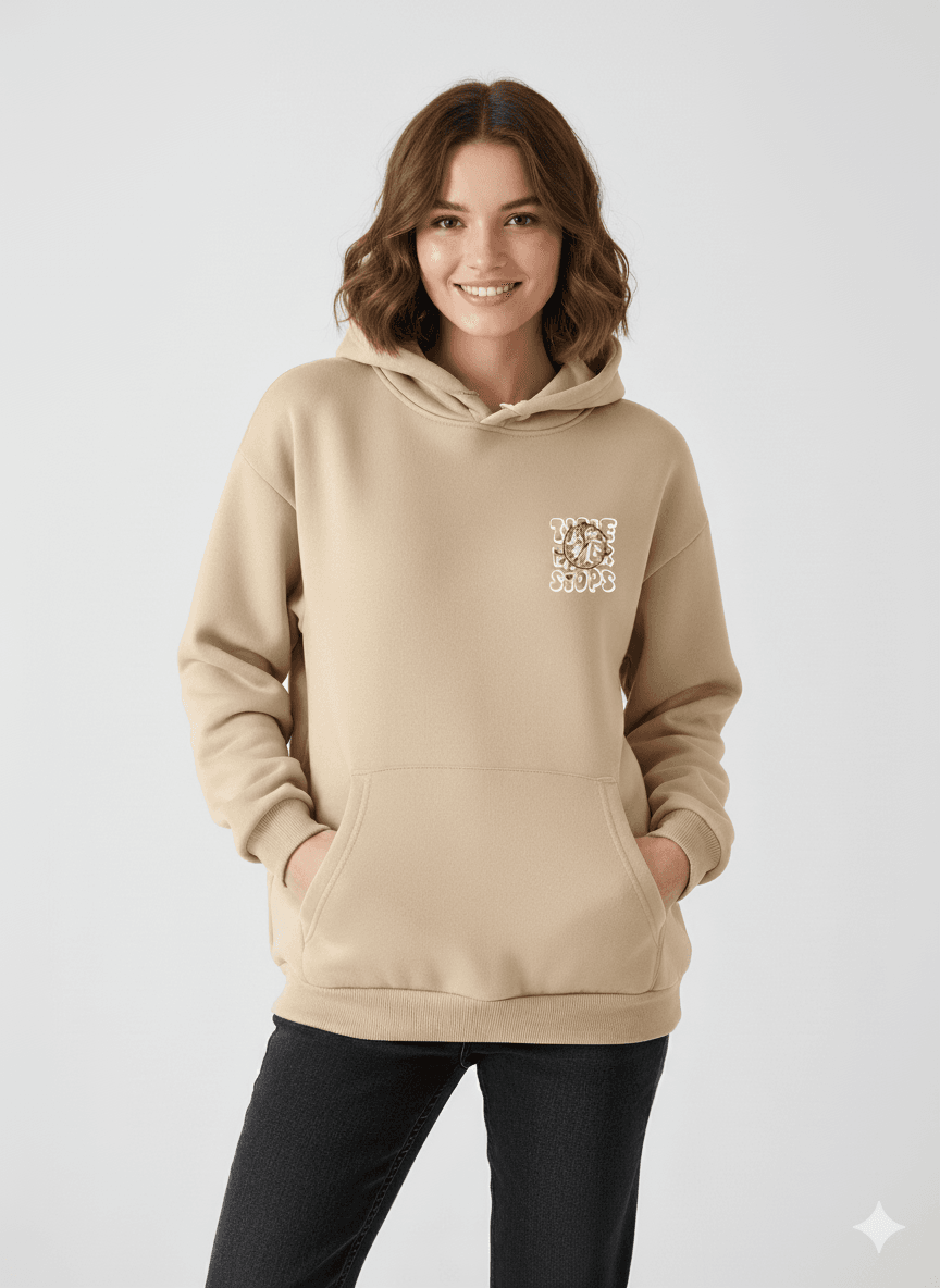 Tan/Beige Women's Oversized Hooded Sweatshirt - Befaltu