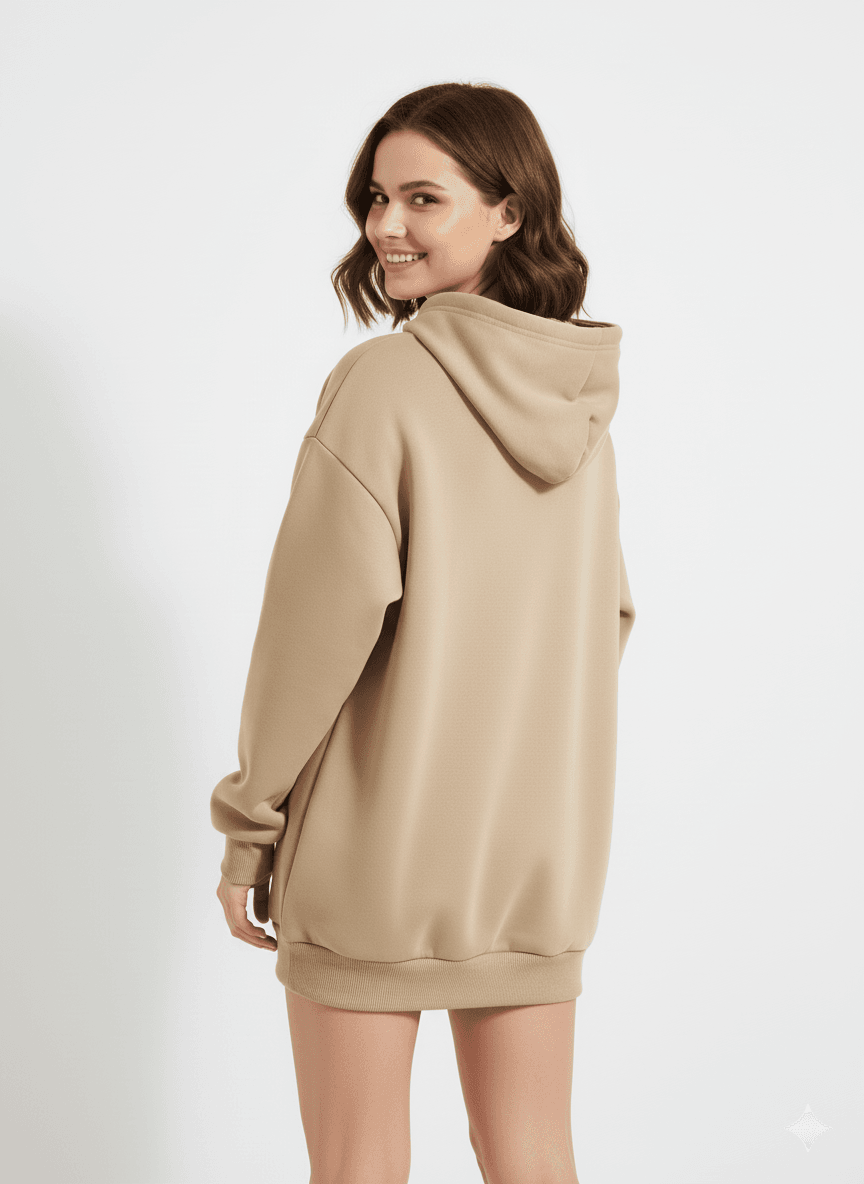 Tan/Beige Women's Oversized Hooded Sweatshirt - Befaltu