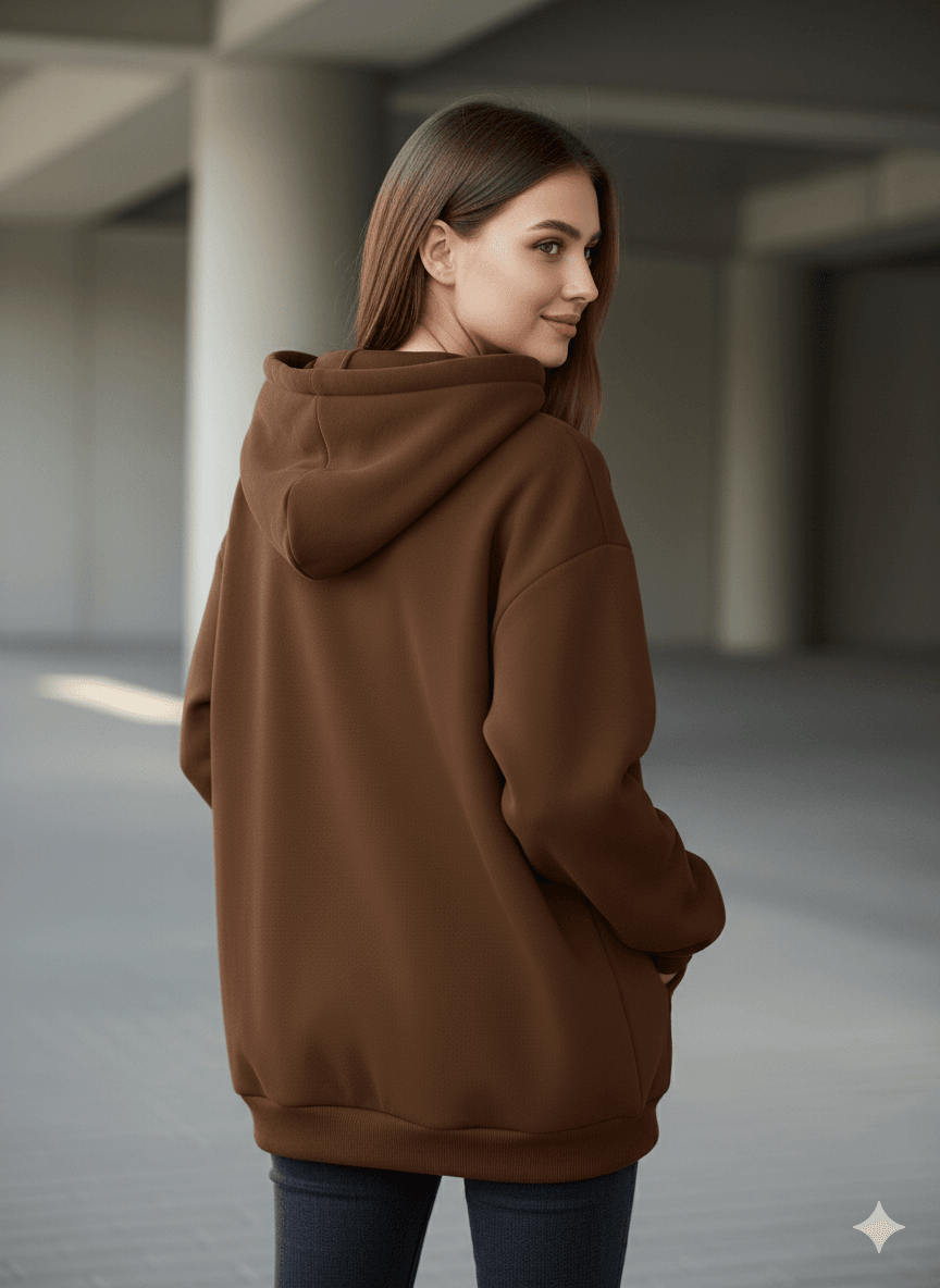 Brown Women's Oversized Fit Hooded Sweatshirt - Befaltu