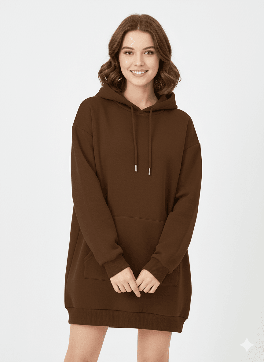 Brown Women's Oversized Fit Hooded Sweatshirt - Befaltu