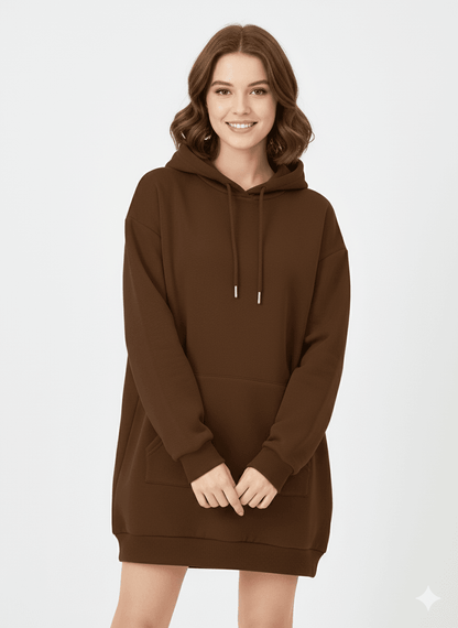 Brown Women's Oversized Fit Hooded Sweatshirt - Befaltu
