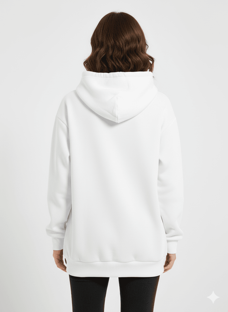 White Women's Oversized Fit Hooded Sweatshirt - Befaltu