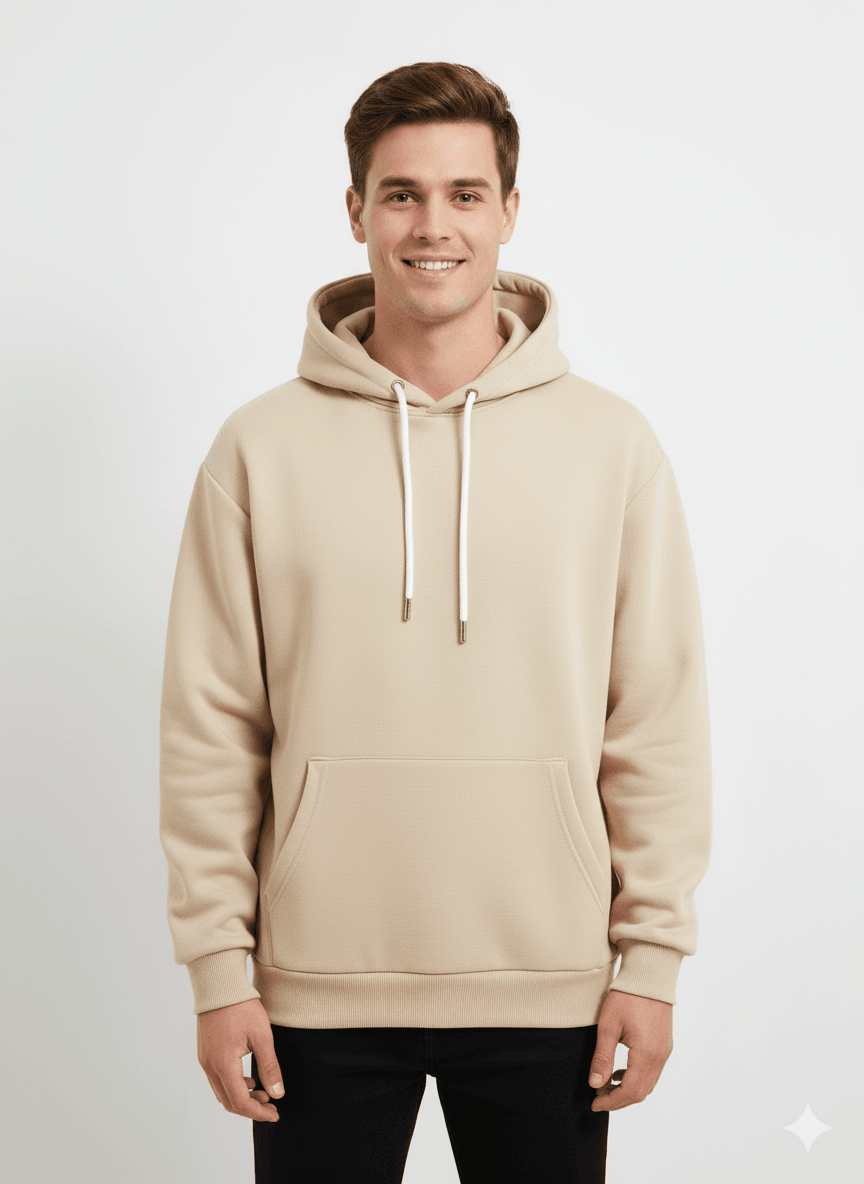 Beige Men's Oversized Fit Hoodie (Plain) - Befaltu (Essential Comfort Hoodie) - Befaltu