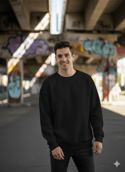 Black Men's Oversized Fit Crew-Neck Sweatshirt (Plain) - Befaltu (Essential Comfort Sweatshirt) - Befaltu