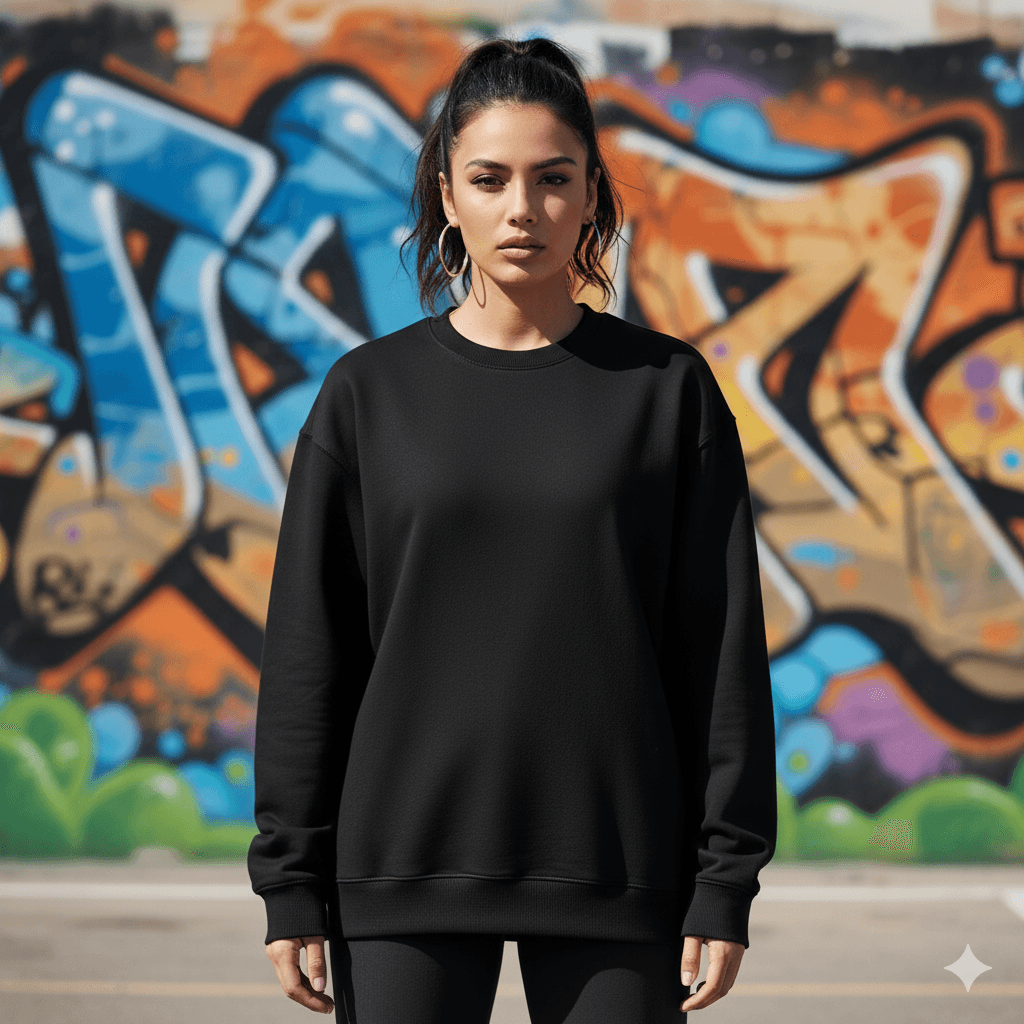 Black Oversized Fit Crew-Neck Sweatshirt (Plain) - Befaltu (Essential Comfort Sweatshirt) - Befaltu