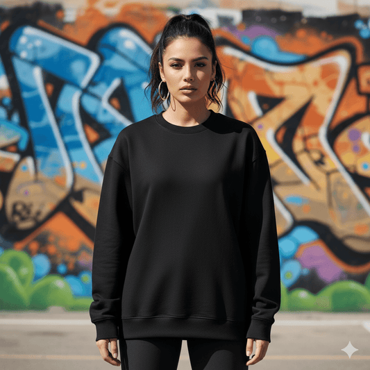 Black Oversized Fit Crew-Neck Sweatshirt (Plain) - Befaltu (Essential Comfort Sweatshirt) - Befaltu