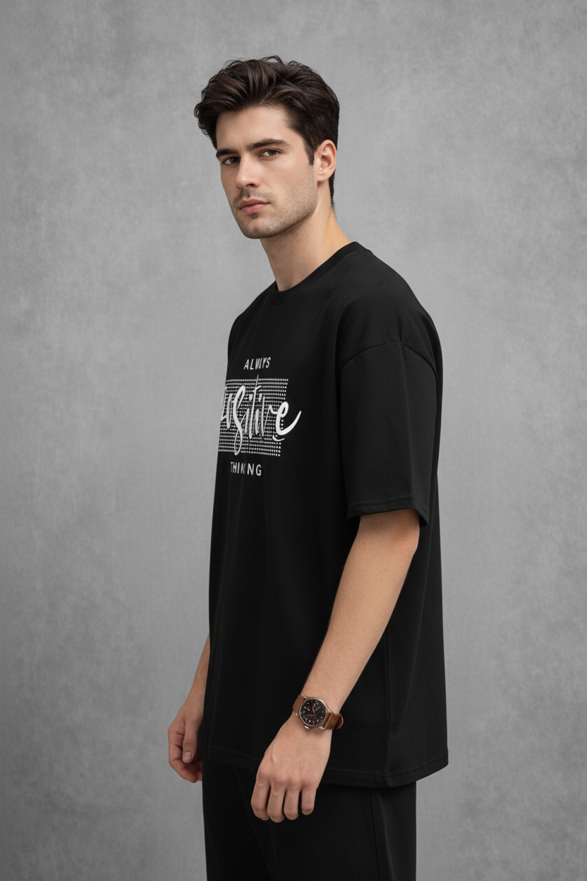 "Always Positive Thinking" Black Oversized Tee