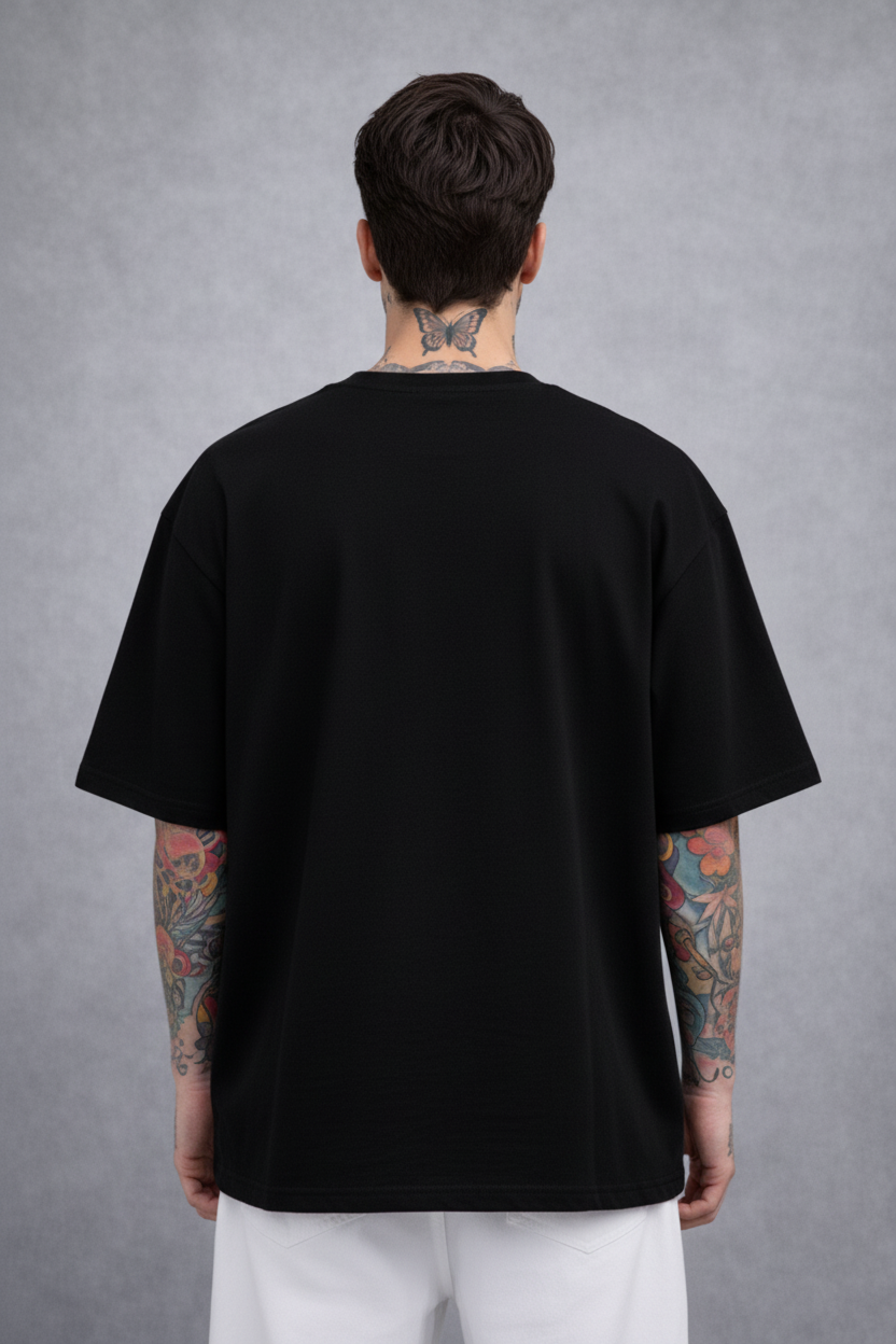 Red Kanji "ANIME" Graphic Oversized T-Shirt - Black Heavyweight Streetwear