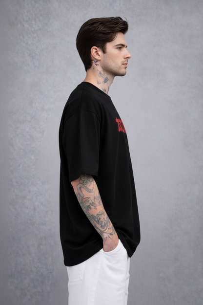 Red Kanji "ANIME" Graphic Oversized T-Shirt - Black Heavyweight Streetwear