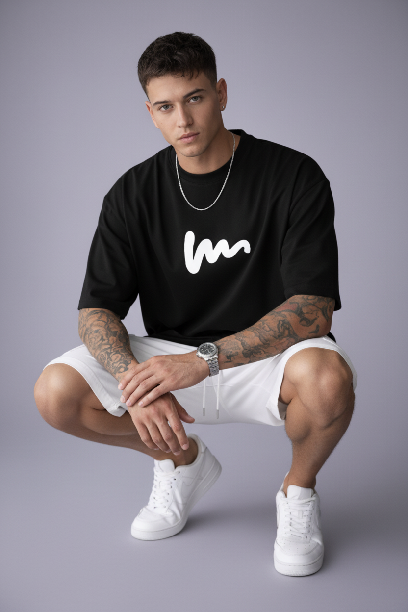 Minimalist Scribble Black Oversized Tee