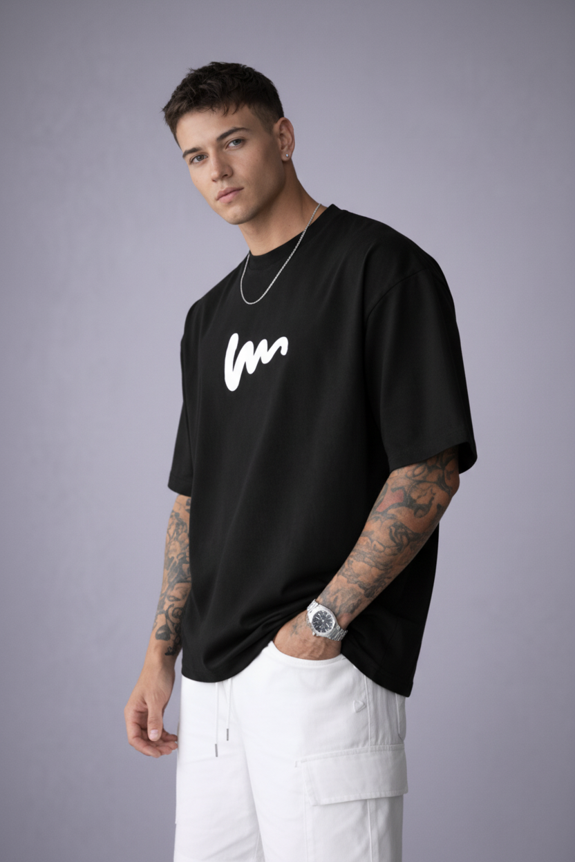 Minimalist Scribble Black Oversized Tee