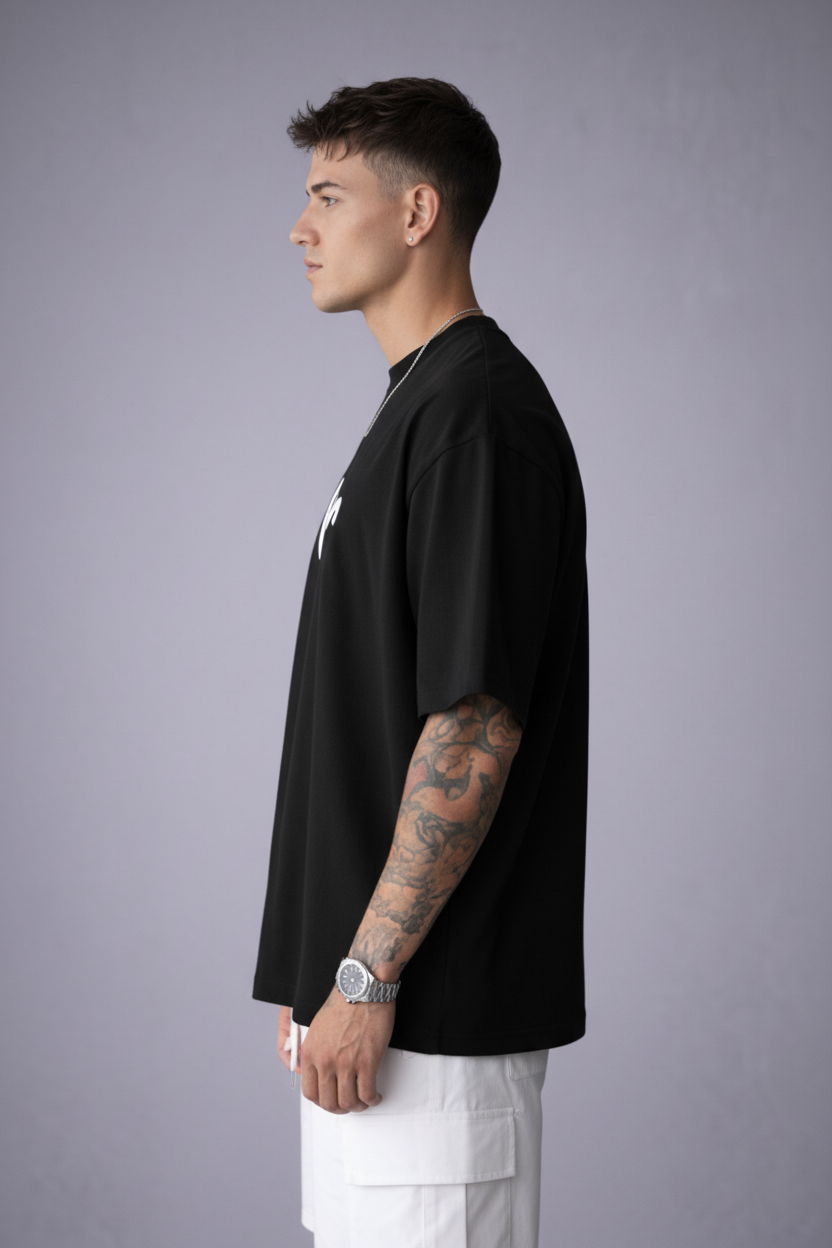 Minimalist Scribble Black Oversized Tee