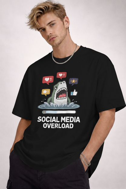 "Social Media Overload" Shark Oversized Tee