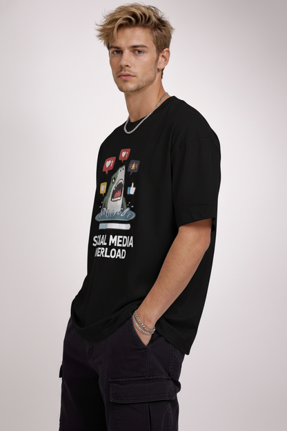 "Social Media Overload" Shark Oversized Tee