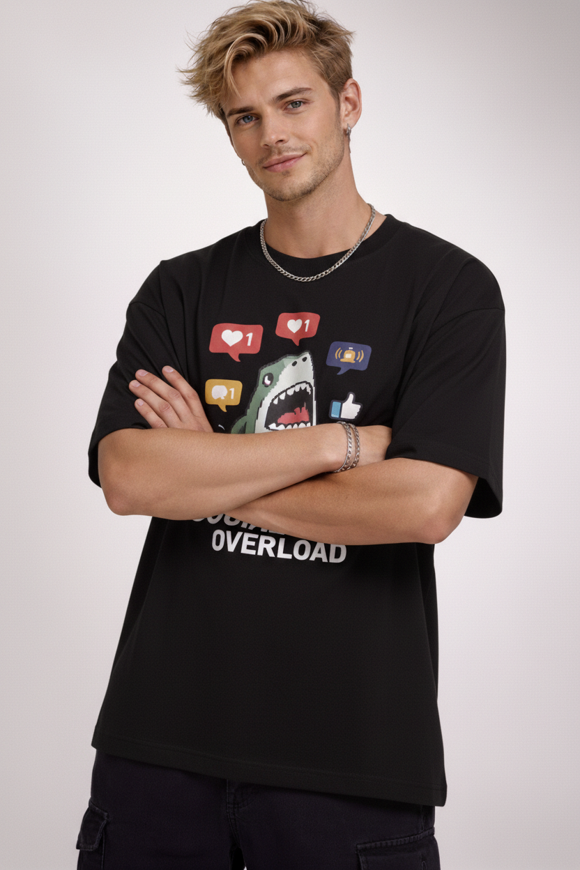 "Social Media Overload" Shark Oversized Tee