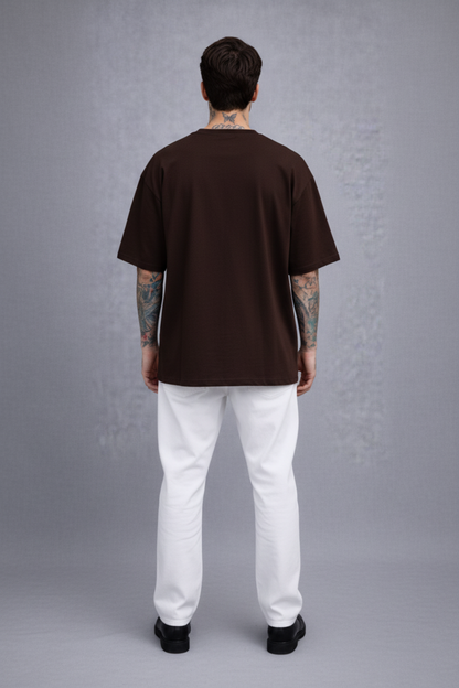 Red Kanji "ANIME" Graphic Oversized T-Shirt - Coffee Brown Heavyweight Streetwear