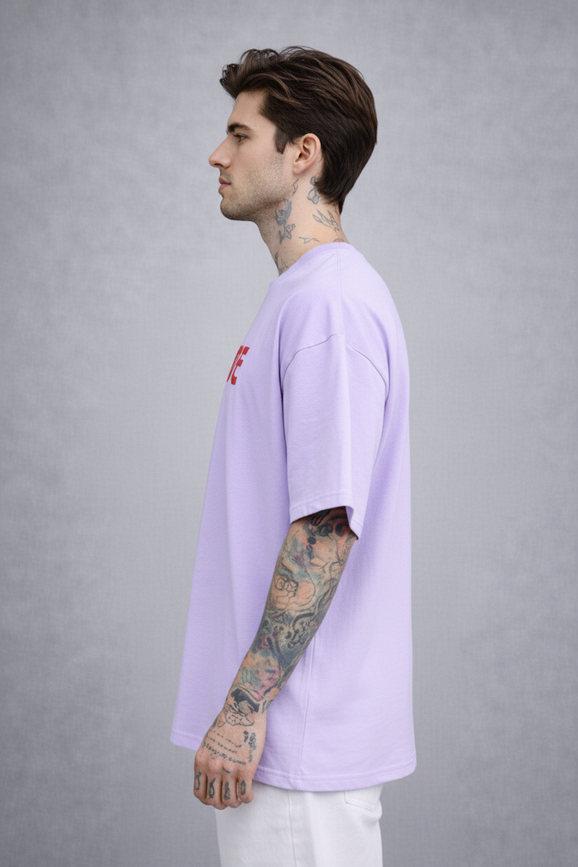 Red Kanji "ANIME" Graphic Oversized T-Shirt - Lavender Heavyweight Streetwear
